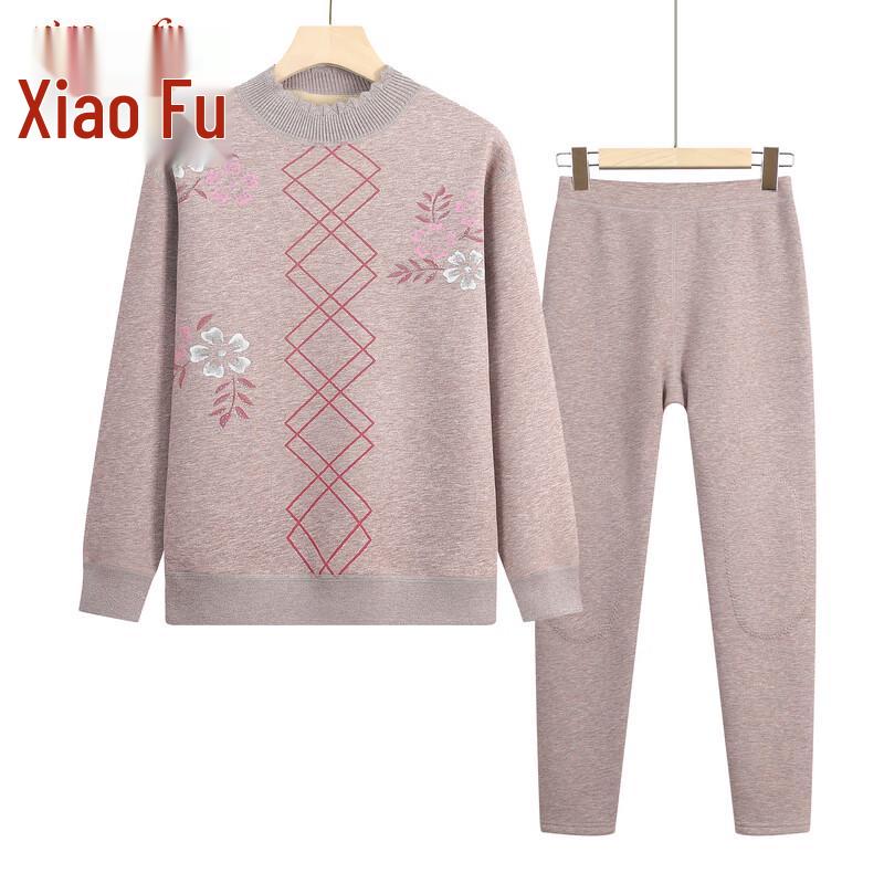 Elderly Women's Plush Lined Thermal Underwear Set