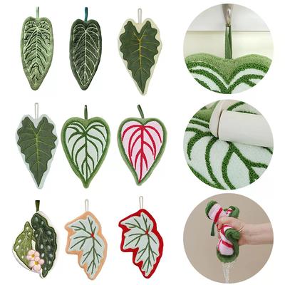Leaf-Shaped Hanging Hand Towel Soft Coral Fleece Tea Towels Super Absorbent Bath & Kitchen Towel Decorative Towels Home Decor