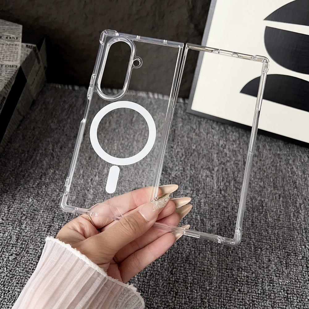 

Luxury Transparent for Magsafe Hard Case for Samsung Galaxy Z Fold 7 6 5 4 3 zfold Magnetic Wireless Charging Airbag Slim Cover Galaxy Z Fold3 5G