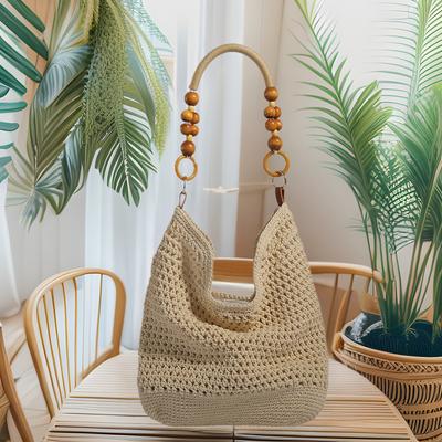 Lässige Baumwollfaden-Flechtbeutel mit großem Fassungsvermögen, neue hohle handgewebte Schultertasche, Urlaubs-Strandtasche, vielseitige Damentasche