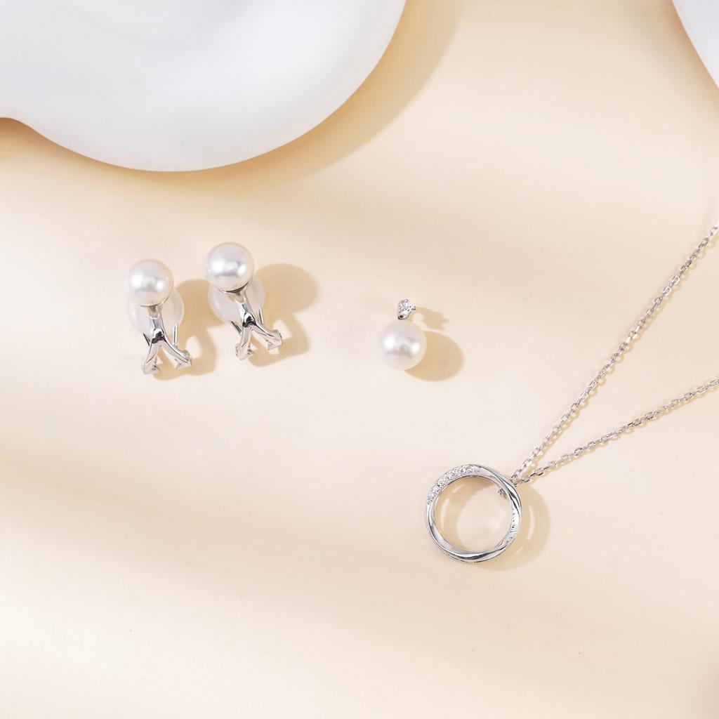 Pearl necklace and earrings set for pearl pearl 925 perfect for and Day gifts [Free bird] women, pendant, accessories, silver, hypoallergenic, women,