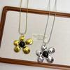 Korean Silver Old Sun Flower Pendant Necklace Female Exaggerated Long Neck Chain Retro Niche Design Accessories