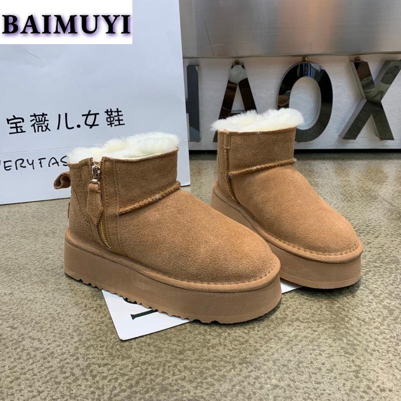 Flats Platform Ankle Snow Boots Women Fur Cotton Shoes Winter Plush Warm 2024 Trend Designer Waterproof Woman Casual Botas Mujer