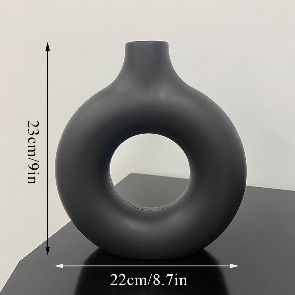 Hot Sale Donut Shape Flower Vase Oval Wedding Decoration Home Living Room 1Pcs Plastic Flower Vase White Flat Minimalist
