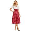 Retro Polka Dot Patchwork Kleid Damen Kurzarm V-Ausschnitt Mittellang Lang Temperament Elegant Französisches Kleid