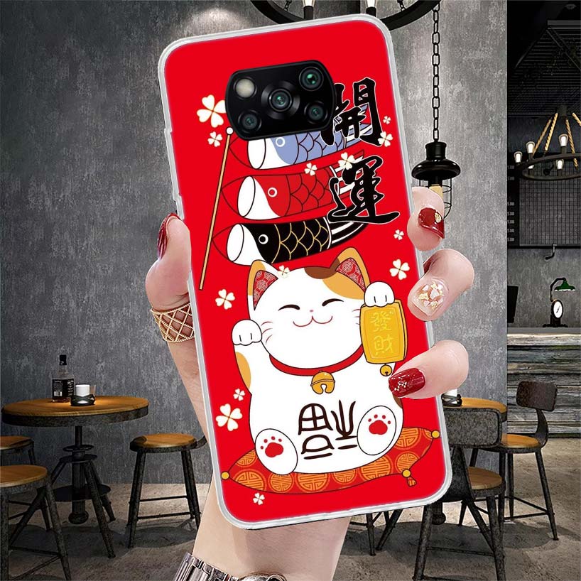 Lucky Cat Maneki Neko Japanese Soft Phone Case For Xiaomi Redmi 15C 15 13C 13 Poco X5 X6 X7 F7 Ultra M7 12C 12 10 10C 9C 9A 9T 9