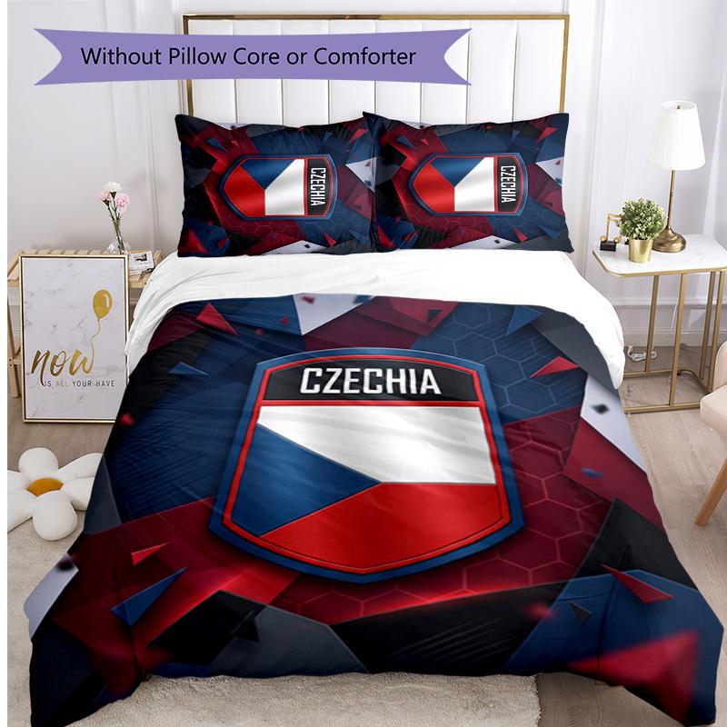 Czech Republi Football Printed Bedding 3 Piece Set Cozy Breathable Bed Cover Set As Housewarming Holiday Gift