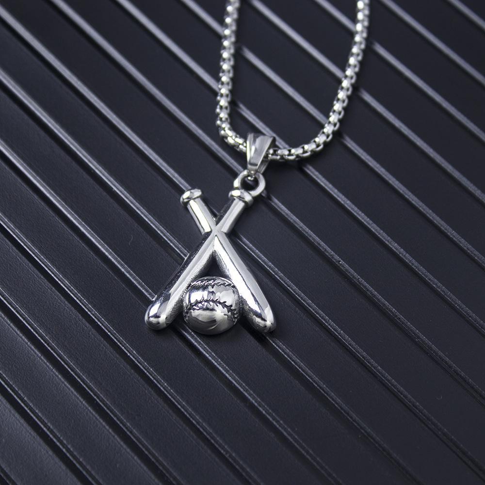 Sports Style Baseball Bat Pendant Necklace Women Men Hip Hop Copper Color Stainless Steel Chain Fashion Neck Jewelry Boy Gifts