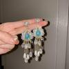 High-End Silver Needle Crystal Tassel Earrings: Diamond Inlaid Floral Retro Ethnic Style