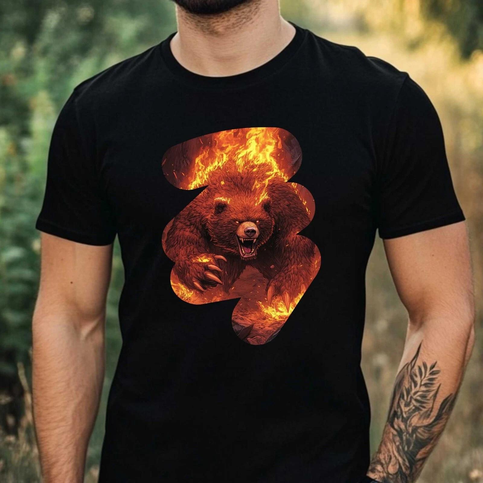 T-Shirt Herren Brennender Bär Motiv Baumwolle Größe XS bis 5XL XL