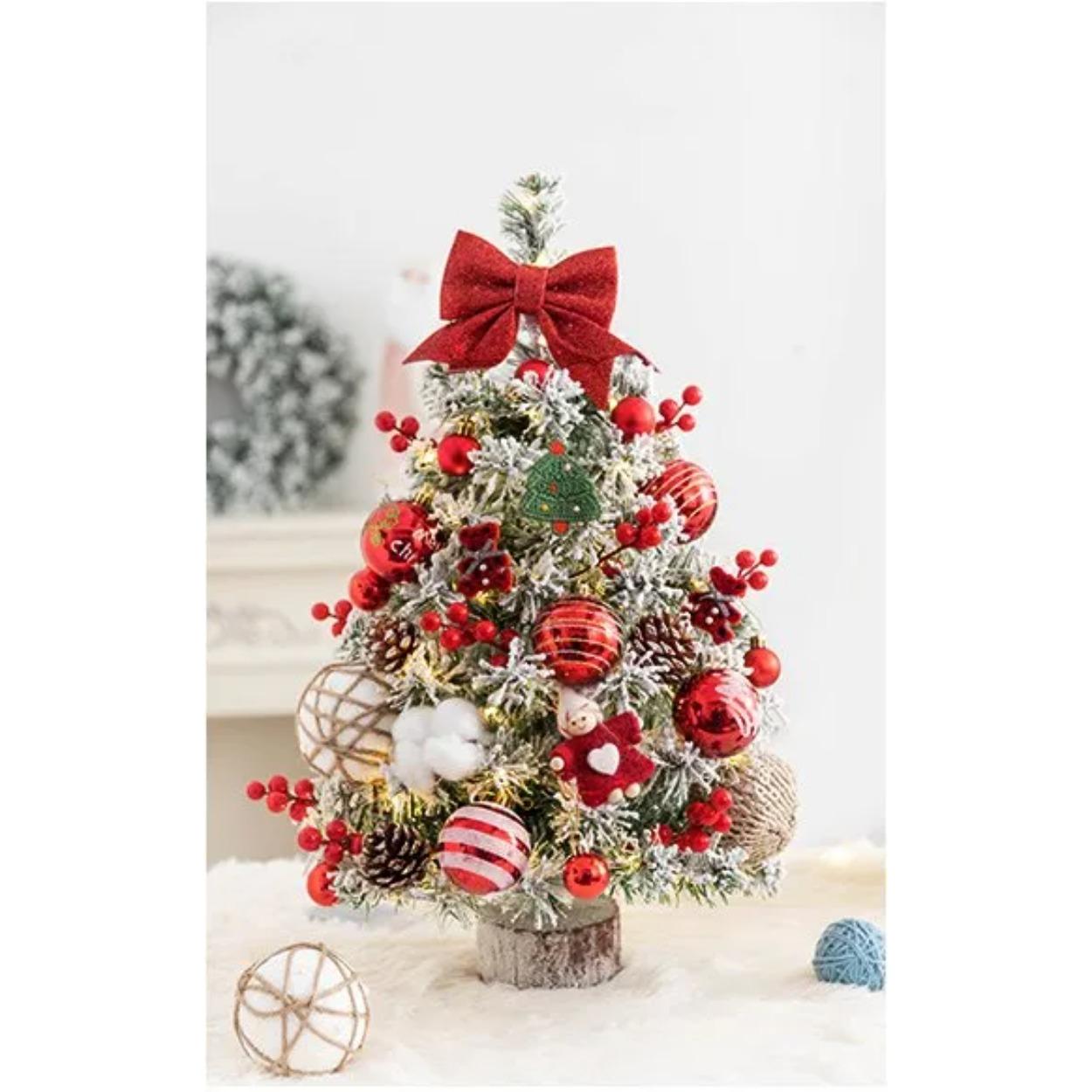 

45СМ Мини Рождественская Елка Настольные Украшения со Светодиодной Подсветкой Рождественские Новогодние 2024 Украшения Домашний Офис Вечеринка Декор Фестивальный Подарок 45CM красный