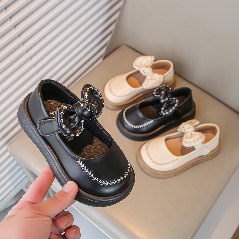 Girls' Leather Shoes 2025 Autumn New Bow Children's Princess Shoes Girls Performance Shoes Soft Sole Girl Baby Shoes