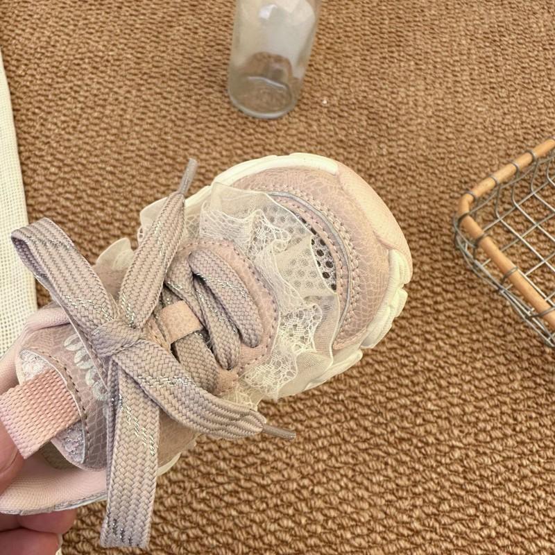 Youth style shoes Kids Breathable Mesh Lace-Up Sneakers Girls Boys Soft Rubber Sole Non-Slip Casual Dad Shoes