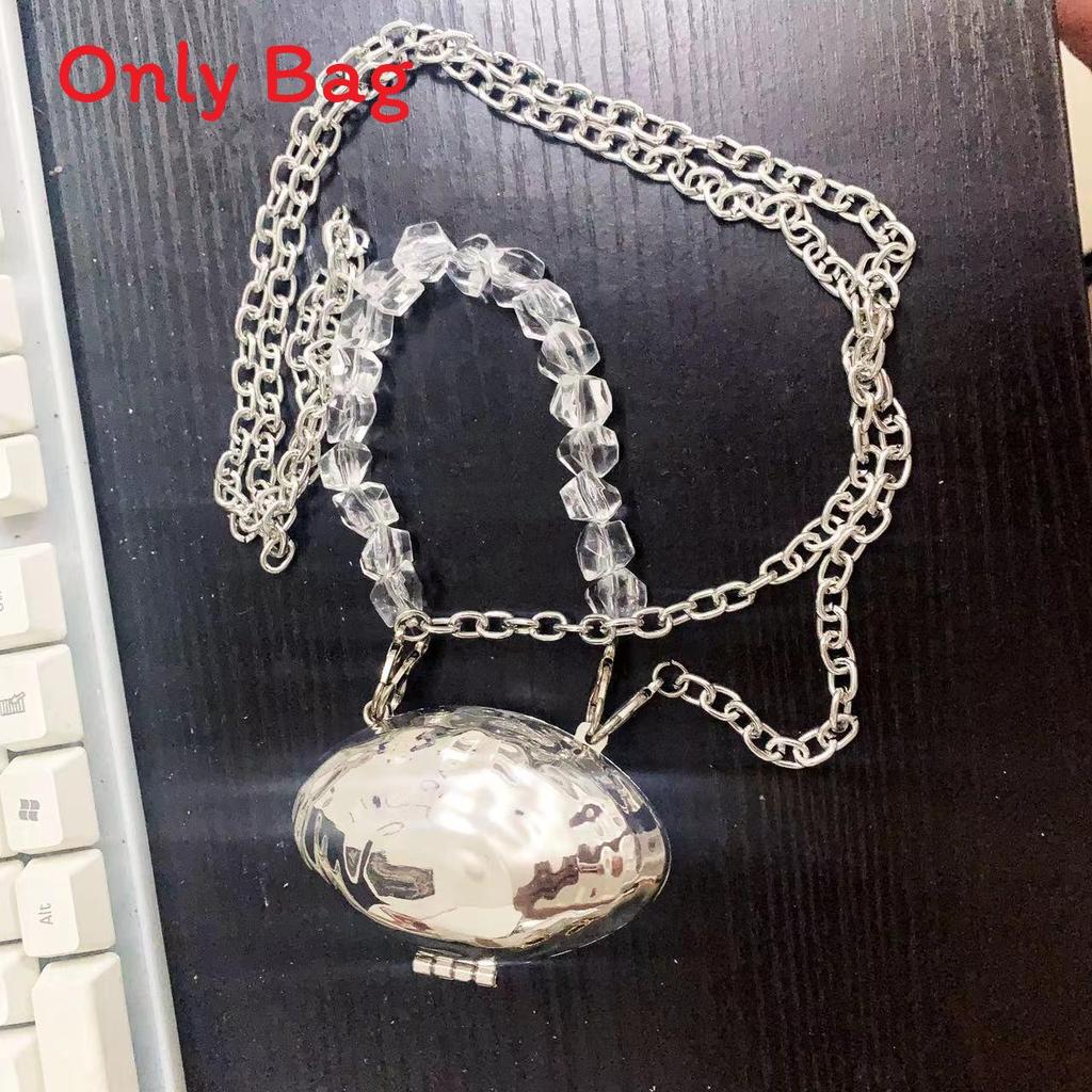 Street Style Silver Metal Shell Mini Bag With Crystal Storage For Daily Use