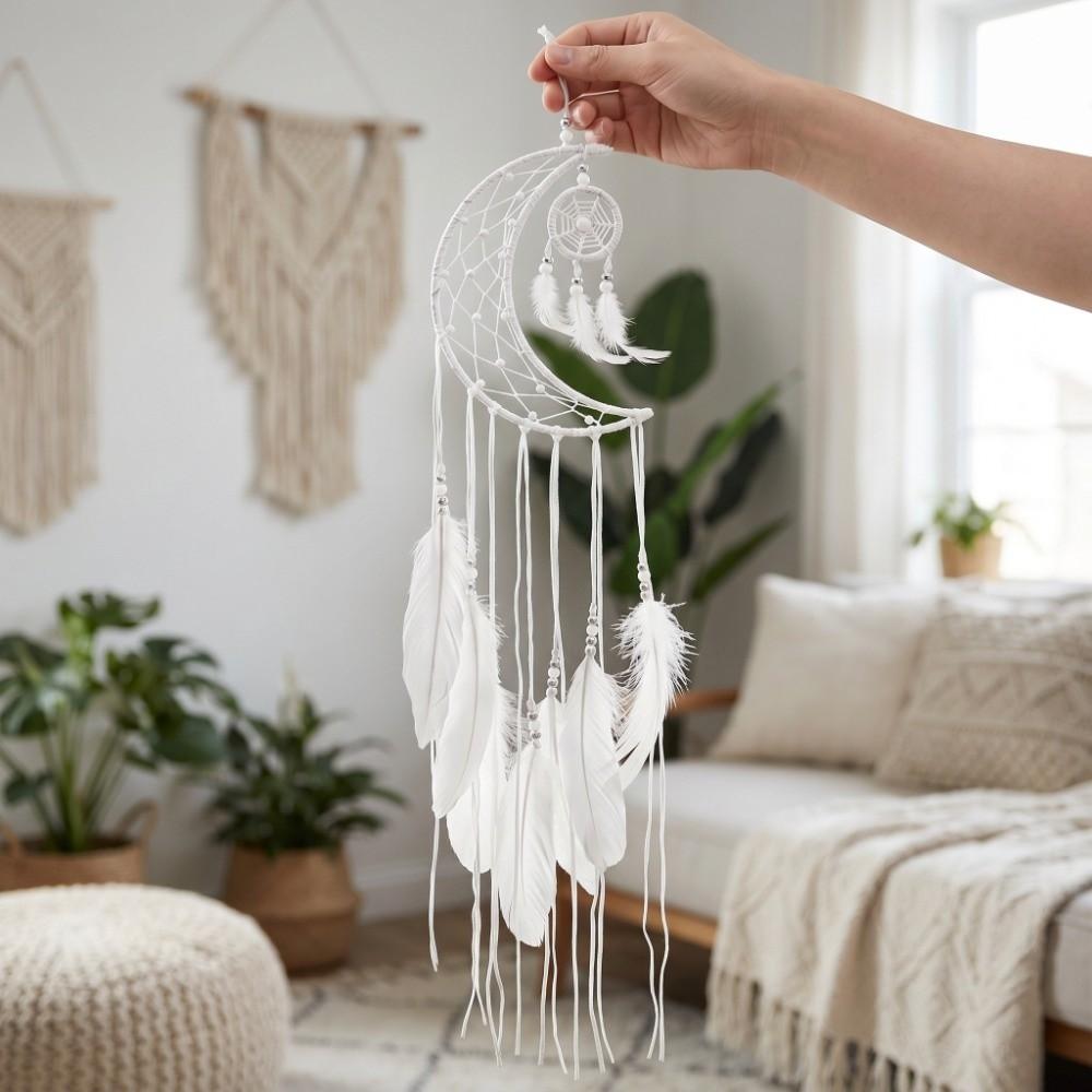 39.37 in Dreamcatcher Wall Hanging moon white Modern Dreamcatcher Handmade Indoor Dreamcatcher Decor Balcony Layout