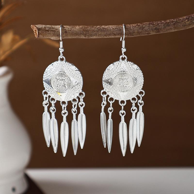 Imitation Miao Silver Earrings Retro Long Fringed Earrings Attractions Antique Earrings Miao Ear Jewelry Women