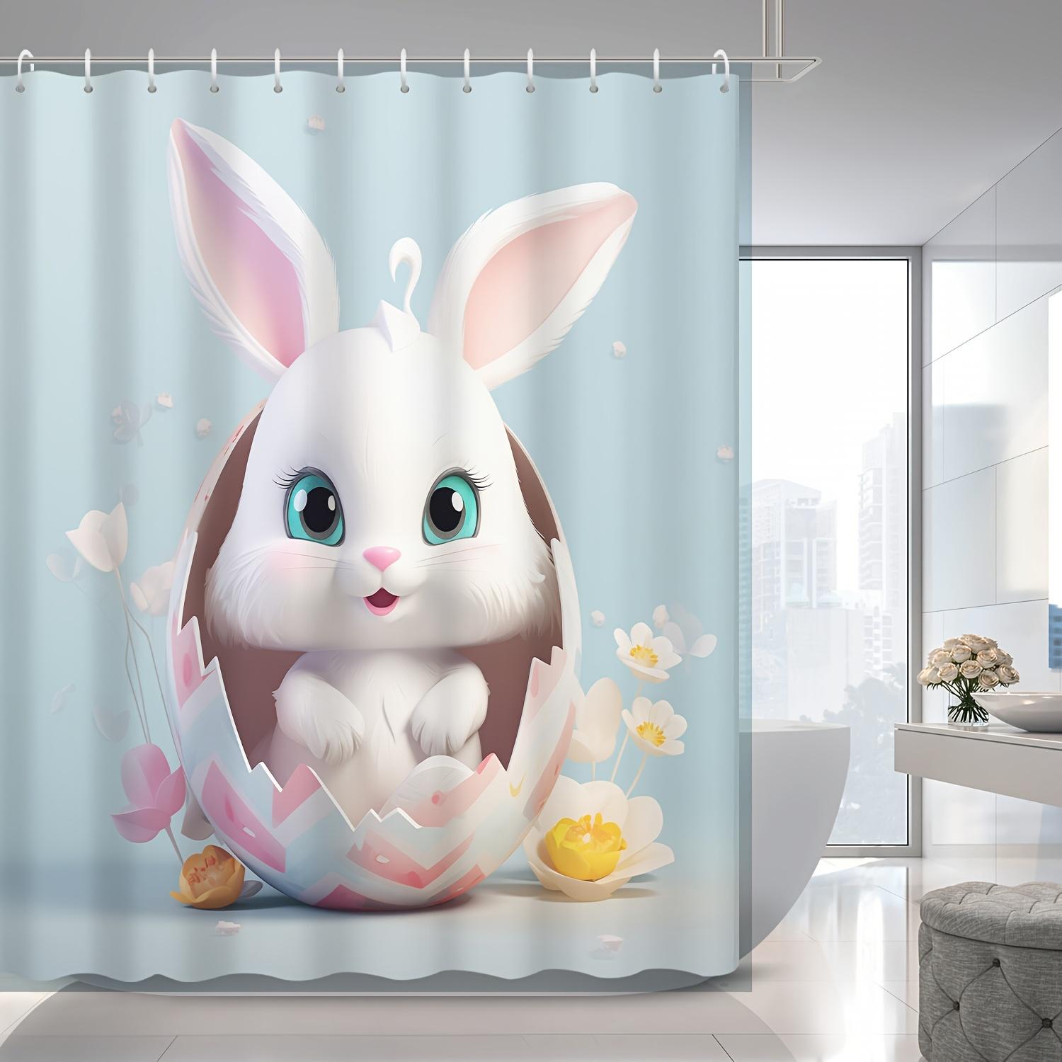 

Charming Rabbit Shower Curtain - Cute Rabbits Appear From The Egg Walls Hanging On Living Room And Bedroom Decorations Whimsical W60H190(CM)-1 Pcs