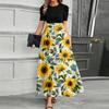 Women's Fashionable Casual Belt Short Sleeved Round Neck Print Elegant Temperament Dress