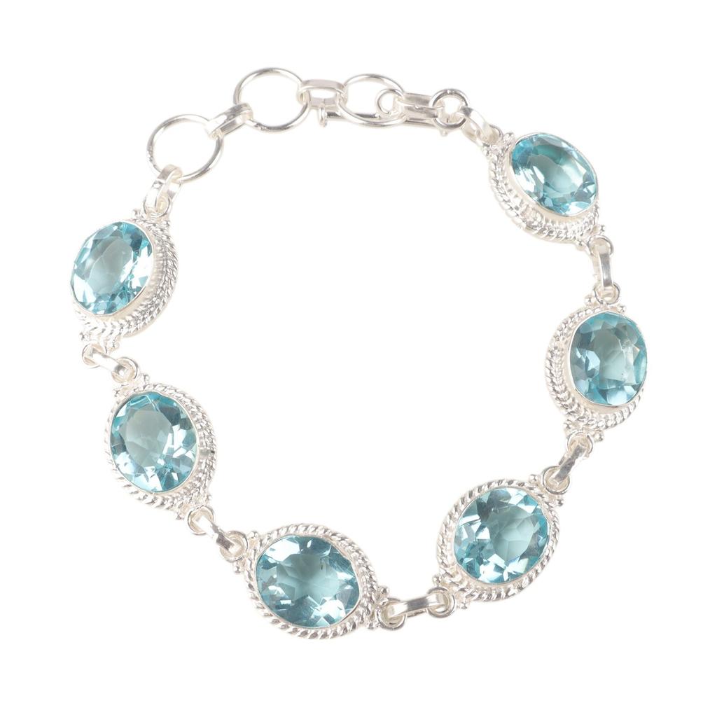 Sky Blue Topaz Gemstone 925 Sterling Silver Jewelry Handmade Women Bracelet 8.5" RB-2-5