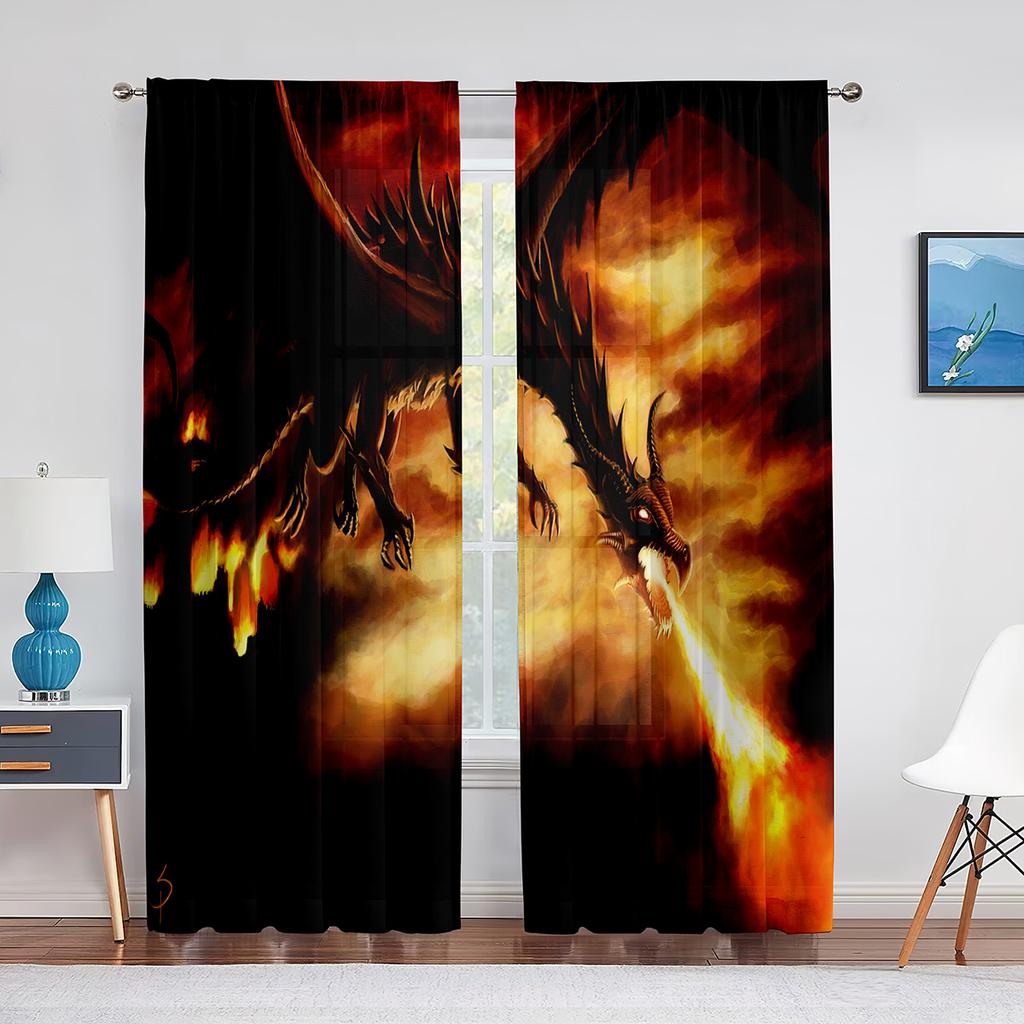 Fantasy Medieval Dragon Tulle Curtains for Bedroom Home Living Room Art Decoration Chiffon Sheer Voile Kitchen Window Curtain