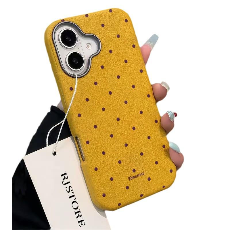Leather Texture Full Screen Polka Dot Case for Apple iPhone 16 Pro Max/14/15/17/13 – Stylish and Simple Design