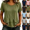 Damen Casual Lagen-Kurzarmtop Asymmetrischer Saum Lockere Passform Rundhalsausschnitt Leichte Bluse für den täglichen Gebrauch