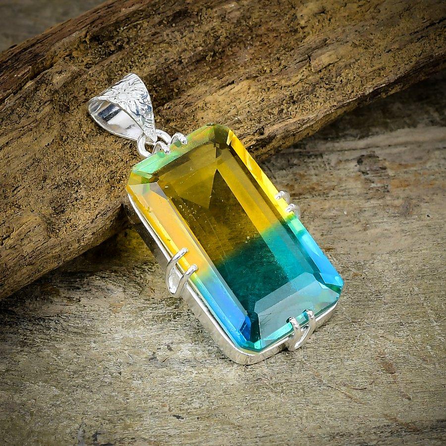 

Bi-Color Tourmaline Gemstone 925 Sterling Silver Jewelry Pendant 1.77 M-130