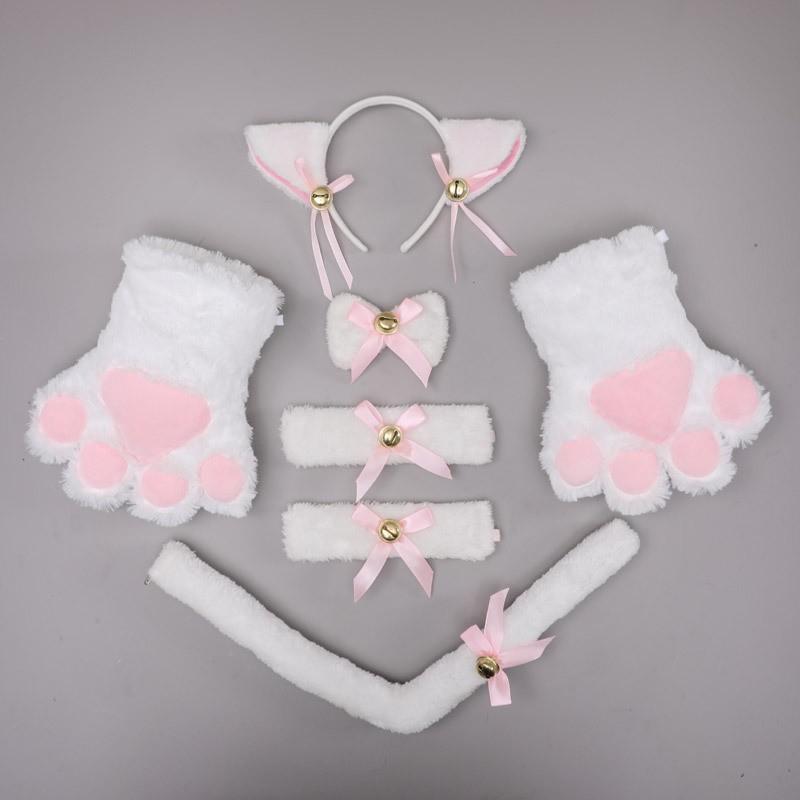 Handmade Cat Ear Headband Set With Paw Gloves Tail Kids Costume Party Animal Role Play