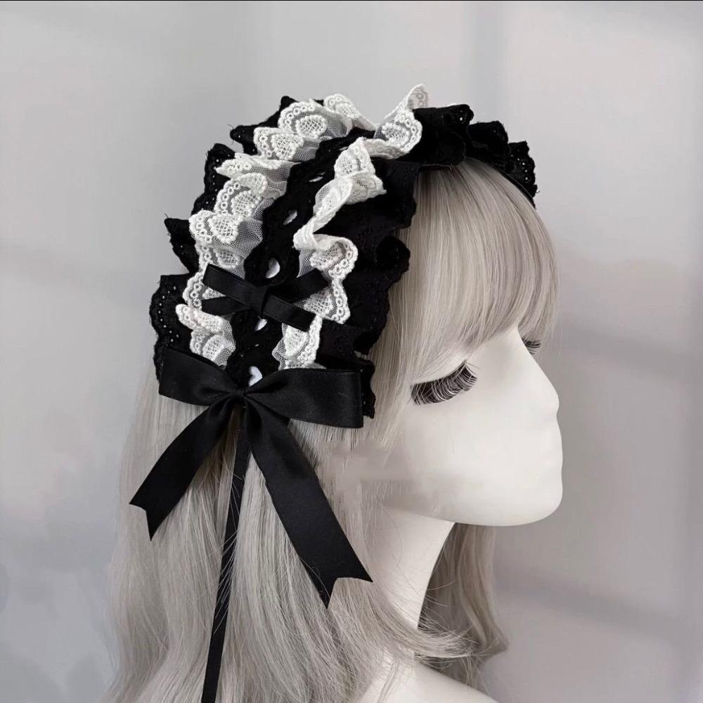 Y2k Cosplay Headdress Rivet Lolita Hair Clip Sweet Lolita Wings Lace Headband Daily