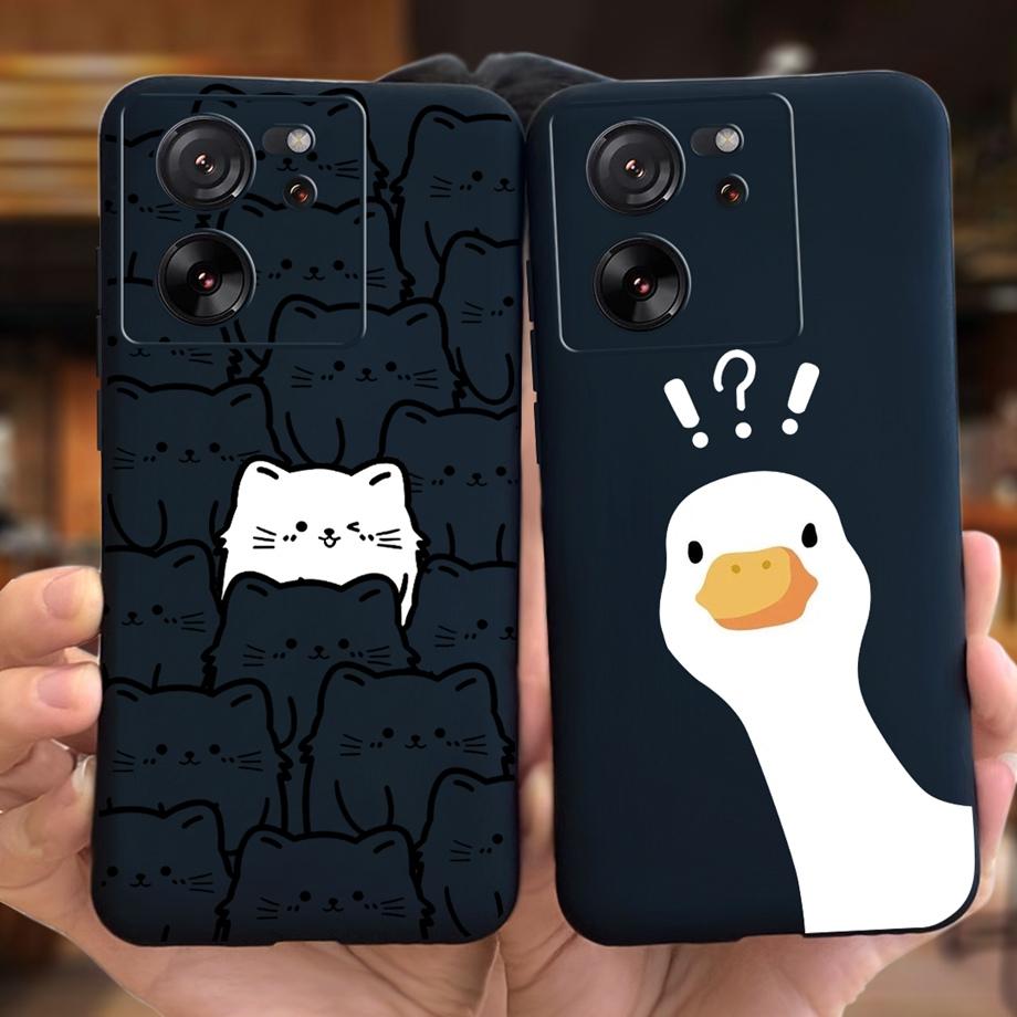 For Xiaomi Redmi 13C Case Xiaomi Mi 13T Pro Back Cover Soft Matte Liquid Silicone Flower Cartoon Printing Capa For Mi13T Pro Bag