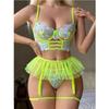 New Sexy Flowers Embroidery Hollow Out Underwear Set For Women Lace Metal Chain Stitching Sexy Lingerie Garters Suit