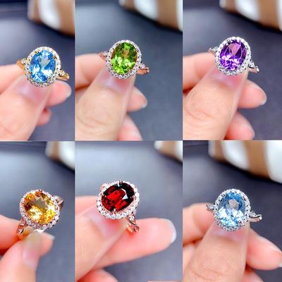 Anello con Pietra Preziosa Influencer Douyin: Topazio, Ametista, Citrino, Peridoto e Granato Rodolite Sintetici