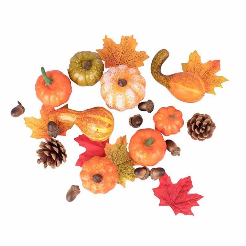 Decorative Fruit & Vegetables 86 Pcs Halloween Simulation Acorn Artificial Pumpkins Pine Cones Maple Leaves