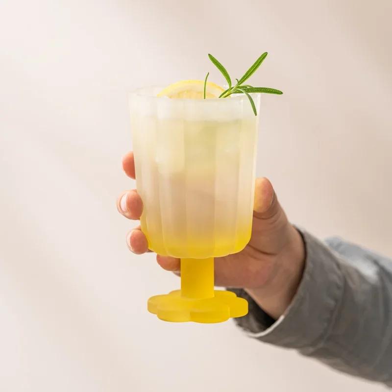 Flower Shaped Glass Cup Colourful Goblet Teacup Ice Cream Dessert Juice Wine Cup Home Bar Cafe Drinkware Gifts Desktop Decor