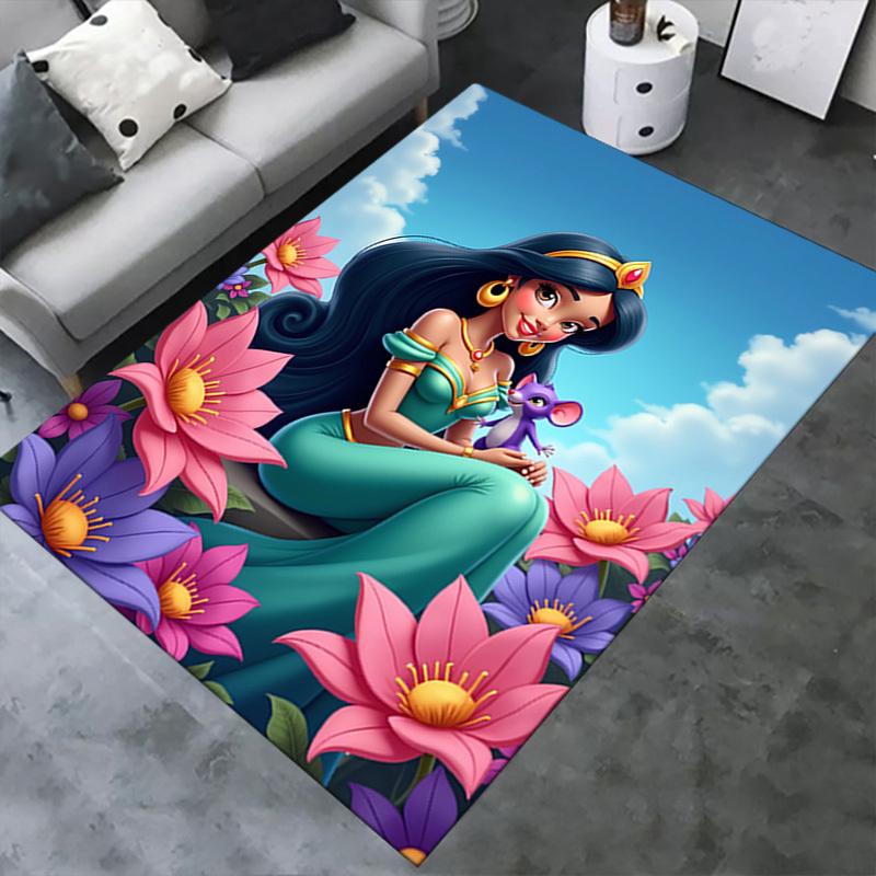 3D Printed Princess,Jasmine,Garden Anti-Slip Rug - Machine Washable Office Rug for Living Room, Bedroom, Office - Multiple Sizes