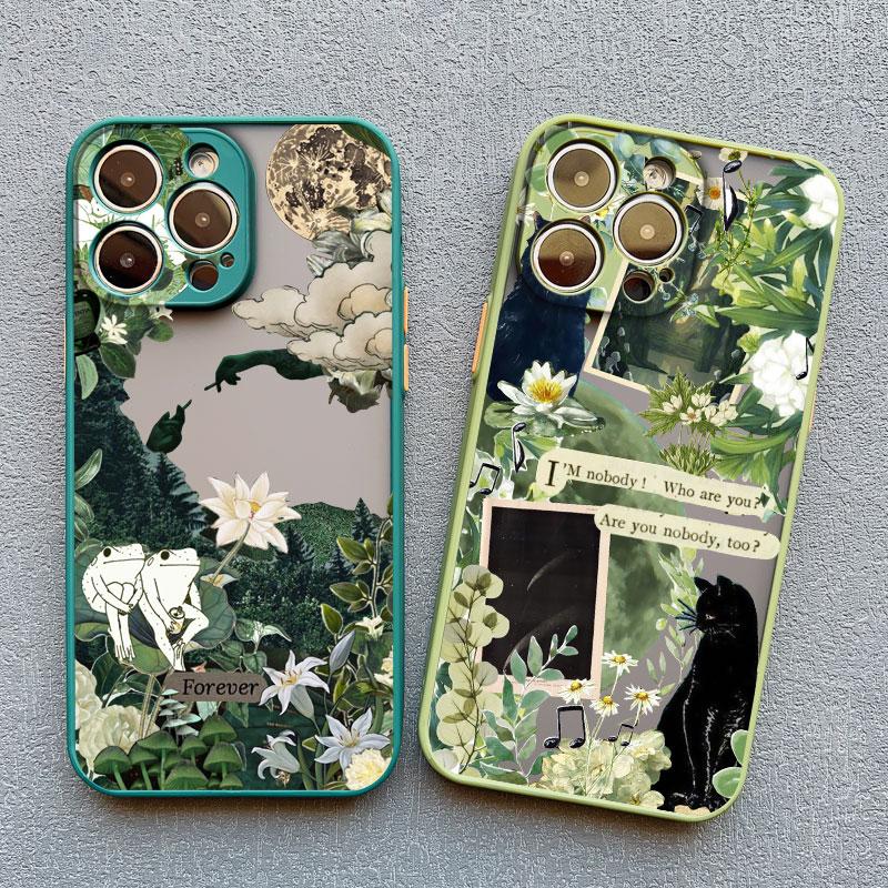 Creative Black Cat Illustration Shockproof Case for iPhone 12 11 Pro Max 14 13 15 Pro Max Back Phone Cover X XS XR 7 8Plus Capa