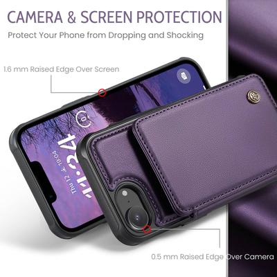 For iPhone 17e 16e Wallet Case PU Leather Flip Cover RFID Blocking Card Holder Magnetic Clasp Kickstand Shockproof Phone Case