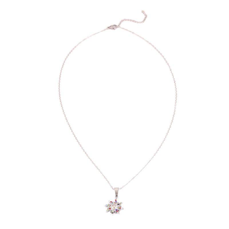 New sunflower high version colored titanium steel necklace women's simple niche diamond-set silver pendant collarbone chain jewelry