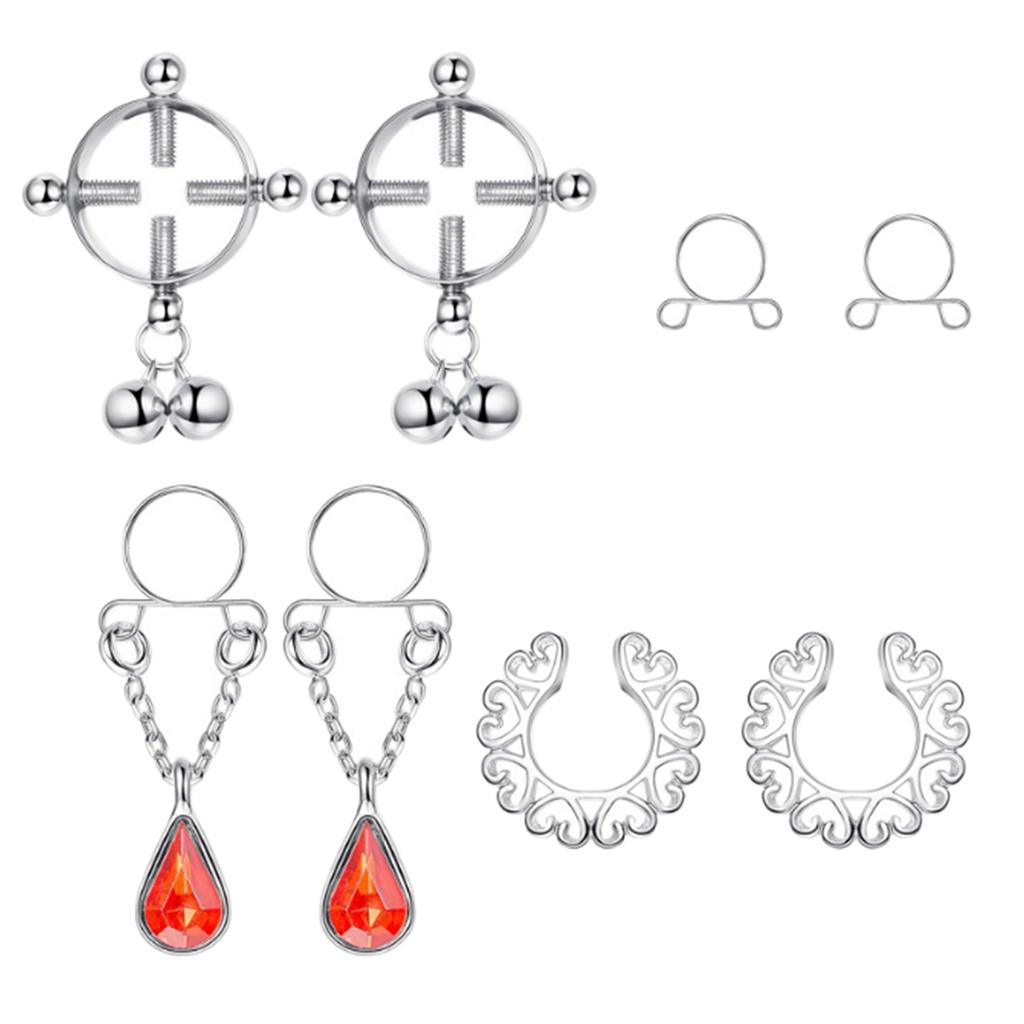 Buy 8Pcs Stainless Steel Charm Ring Non Piercing Clip On Adjustable at ...