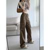 Proste dżinsy Cargo kobiety jesień Casual Vintage spodnie dżinsowe z wysokim stanem koreański Design workowate spodnie szerokie nogawki spodnie w stylu Y2k
