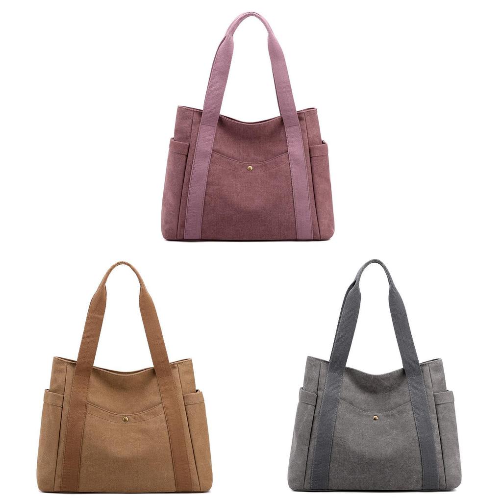 Canvas Tote Bag For Women With Zipper Pockets And Retro Style For Daily Use