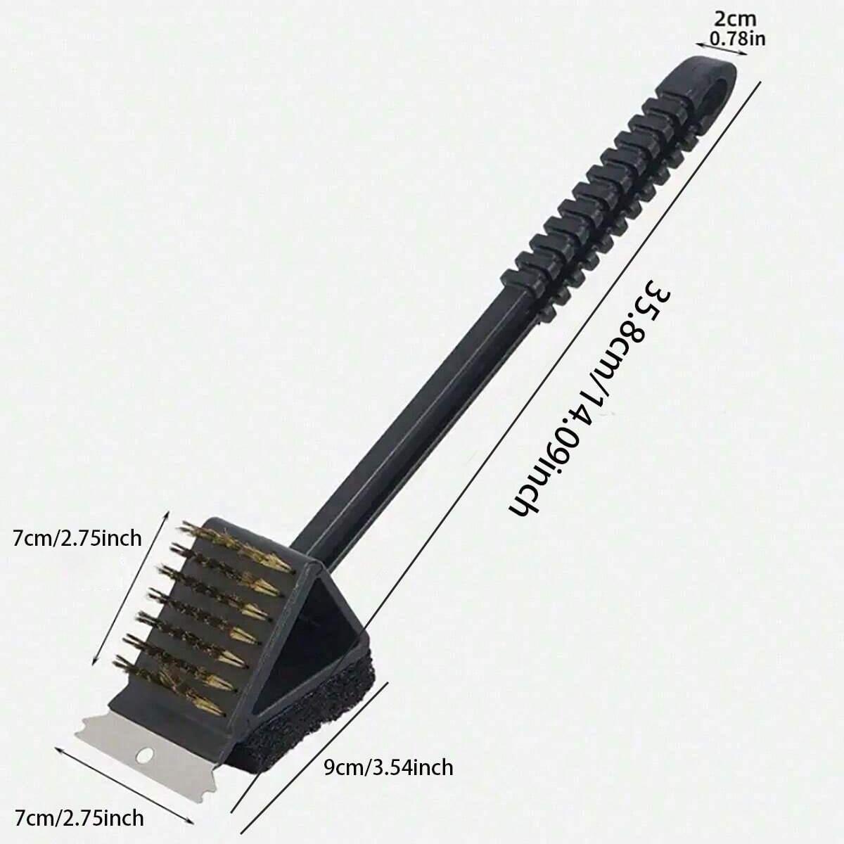 

1pc-Long Handle BBQ Tool Barbecue Grill Oven Cleaning 3 in 1 CornerCopper Wire Brush for Outdoor PicnicCopper Wire Sponge Shovel чорний