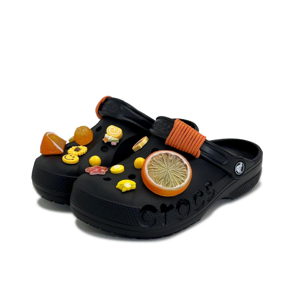 Crocs Baya EVA Orange C Beya Beach Fashion Casual Versatile Comfortable Hole Shoes Unisex Black