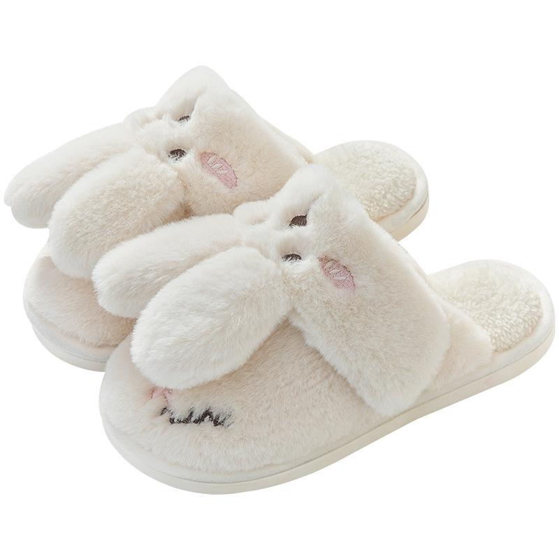 2025 new women's shoes fluffy cotton slippers couple plush rabbit outer wear home slippers men's slippers Korean version