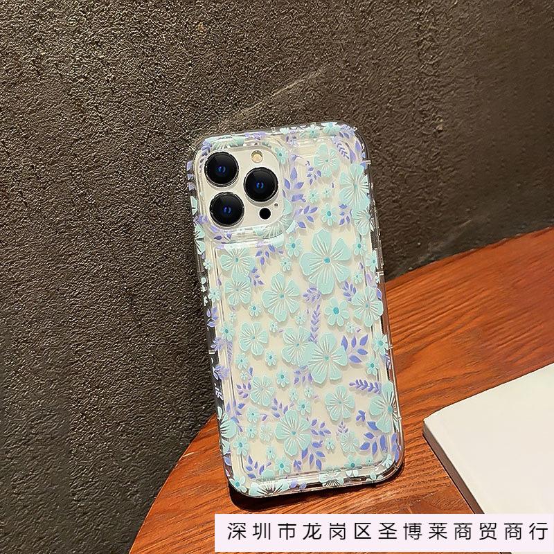 Simple Ins Blue Small Floral Apple 14 Mobile Phone Case iPhone13 Premium 12 Transparent 11 Anti-drop X Soft 15 Women