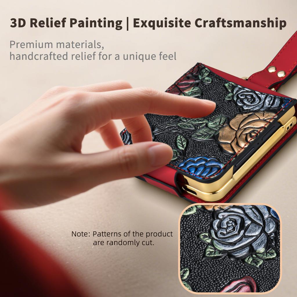 For Samsung Galaxy Z Flip7 5G Kickstand Case Flower Pattern Leather+PC Phone Cover with Back Film