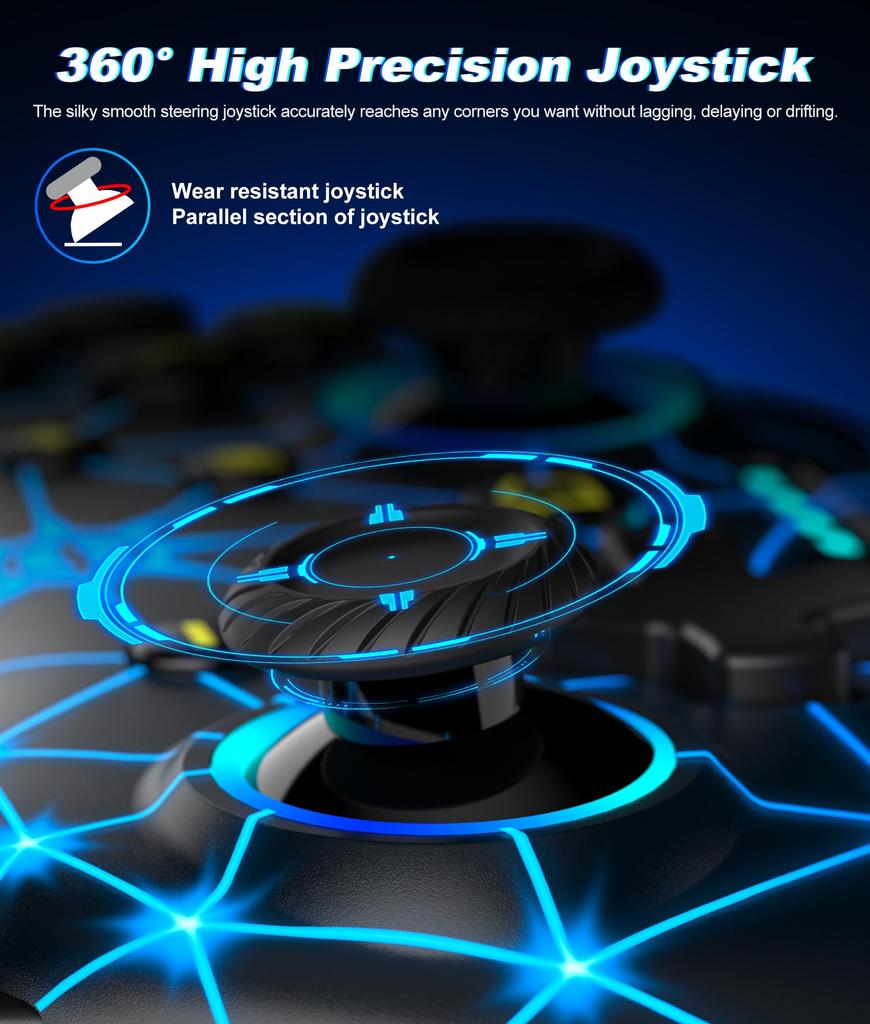 Switch Controller with Macro RGB Rapid Fire Wireless Pro Gyro 4 Vibration and Back Compatible with Switch Switch and iOS Programming, 8-Color Light,