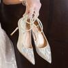 French high heels women's stiletto 2024 new temperament rhinestone bow main wedding crystal wedding shoes bride shoes