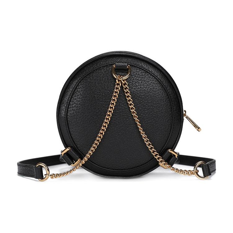 Gucci Ophidia Black Leather Round Backpack, Web Stripe Chain Detail, Women's Mini Crossbody Bag for Daily Shopping Travel598661-DJ2DG-1060