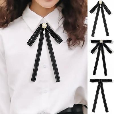 Bow Brooch Fabric Tie Badge Mourning Corsage Pin Tie Blouse Black Bowties Brooch Shirt Sweater Neckline Accessories